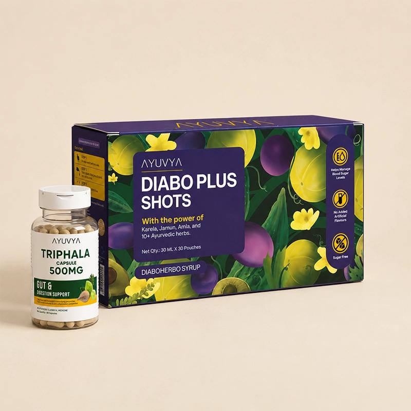 Ayuvya Diabo Plus Shots + Triphala Capsules Combo