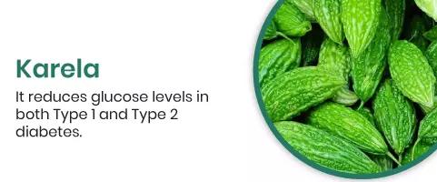 karela It reduces the blood glucose levels in both type I and type II diabetes