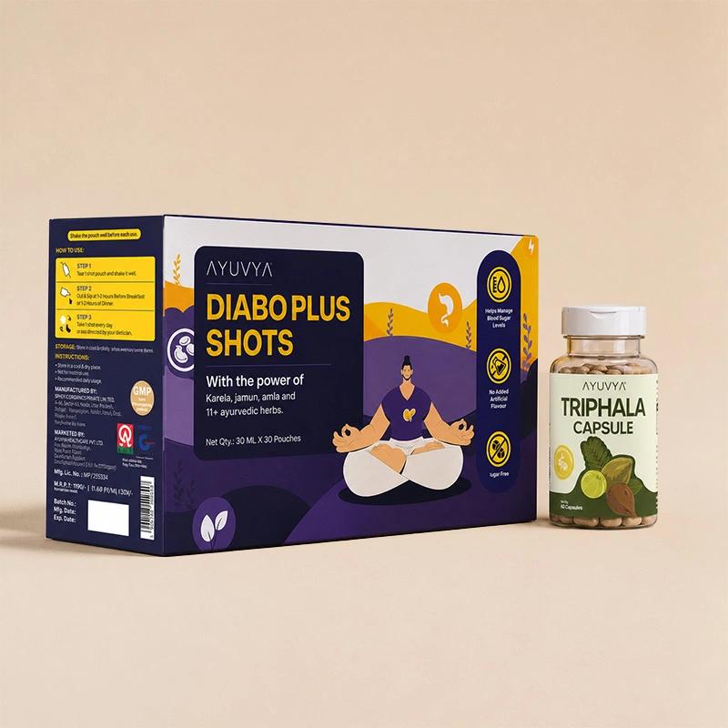 Ayuvya Diabo Plus Shots + Triphala Capsules Combo