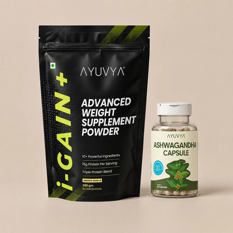 Ayuvya i-Gain+ Powder and Ashwagandha Capsules Combo